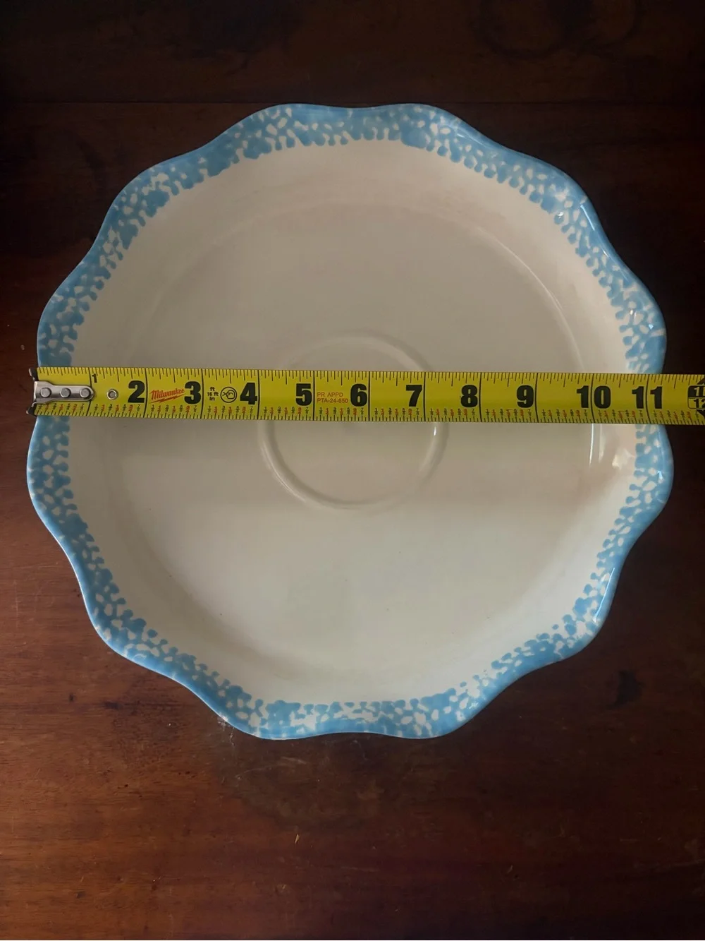 Ceramic Scalloped Serving Platter with Matching Dip Bowl - Blue and White
